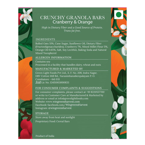 Crunchy Millet Granola Bars - Cranberry & Orange