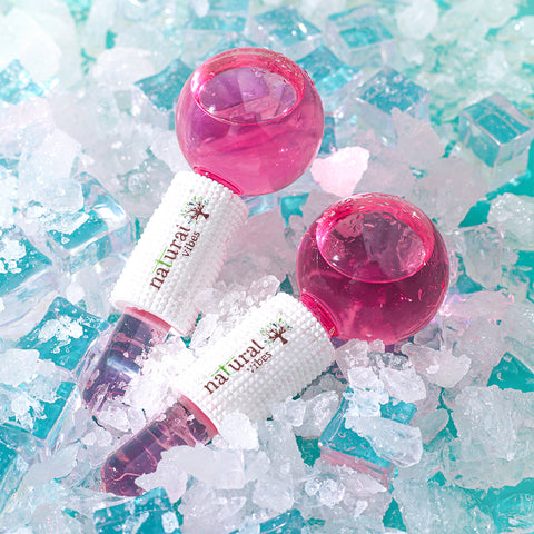 Pink Ice Globes Facial Tool with FREE Gold Beauty Elixir Oil & Vitamin C Serum for Face, Neck and Under Eye